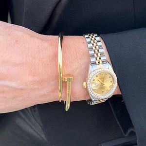 ✨ Yellow Gold Wraparound Nail Hinged Bangle Cuff Stainless Steel Bracelet